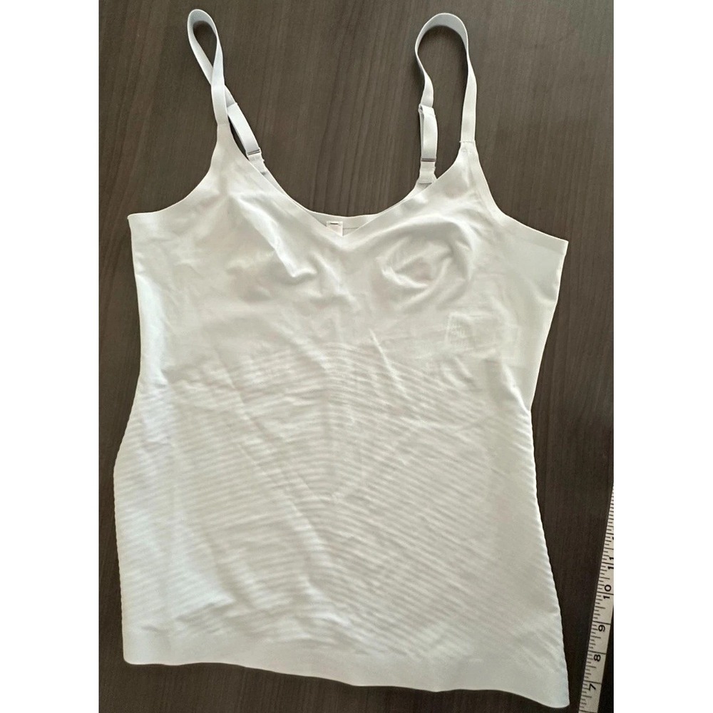 Spanx Seamless Shaping Cami Tank Top Light Blue Built In Bra Adjustable Large